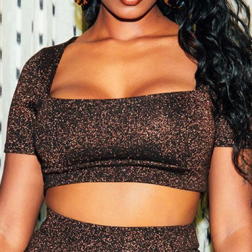 Pretty Little Thing Bronze Metallic Plus Size Top